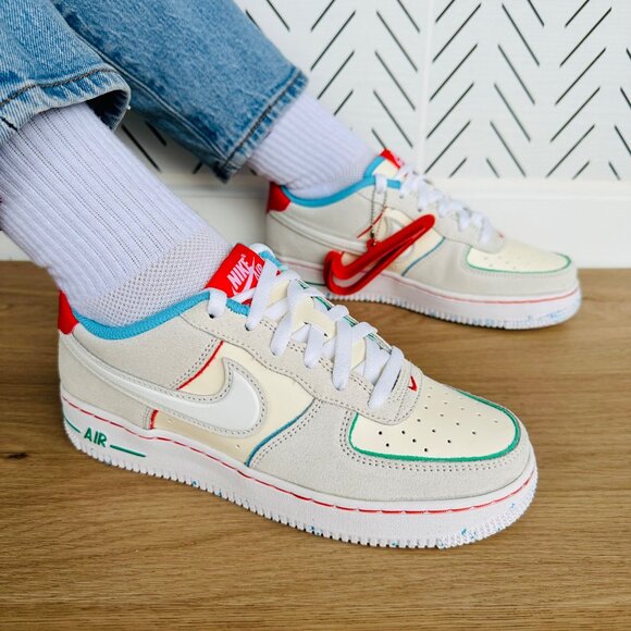 🤩Nike AIR FORCE 1 Sz 4Y Grade School LOW LV8 'HOLIDAY COOKIES GS FQ8350-110 New - Picture 2 of 15